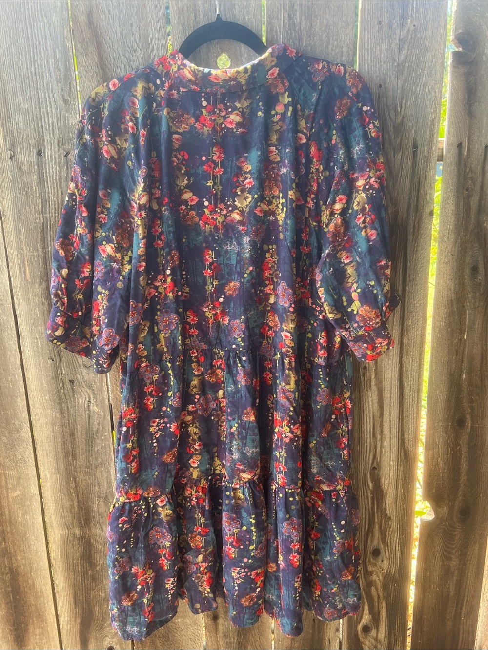 NATURAL LIFE Navy Floral Tiered Midi Dress with Red Accents